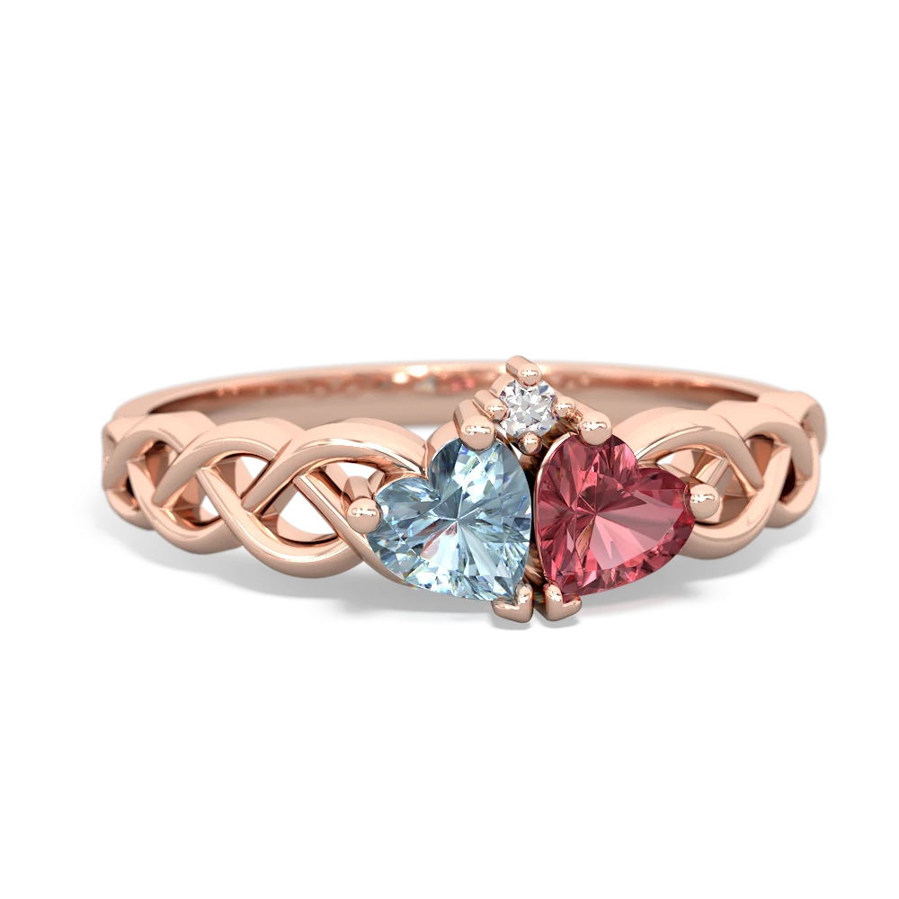 Aquamarine Heart To Heart Braid 14K Rose Gold ring R5870