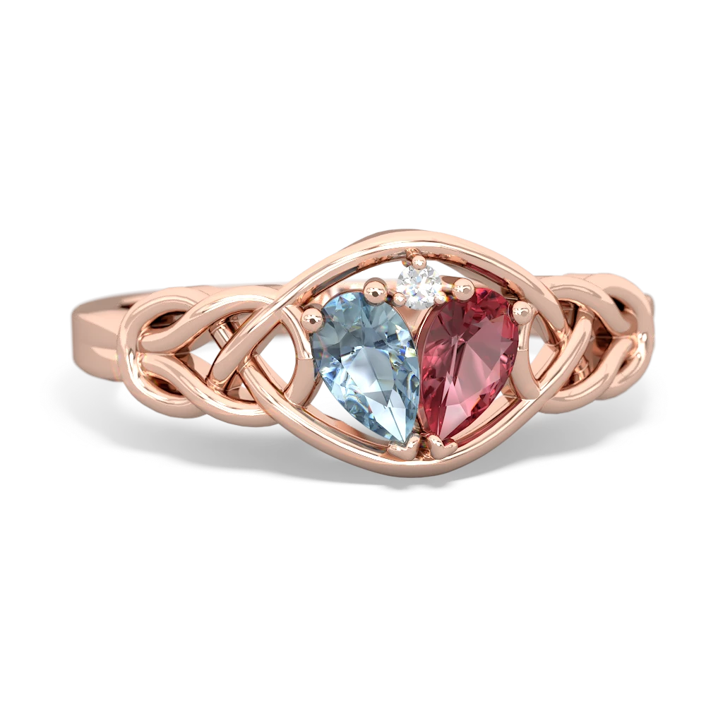 Aquamarine Celtic Love Knot 14K Rose Gold ring R5420