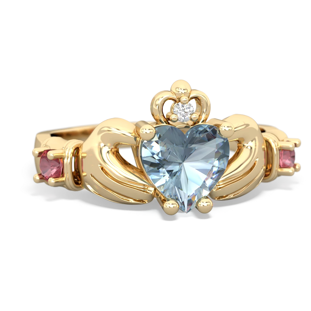 Aquamarine Claddagh Keepsake 14K Yellow Gold ring R5245