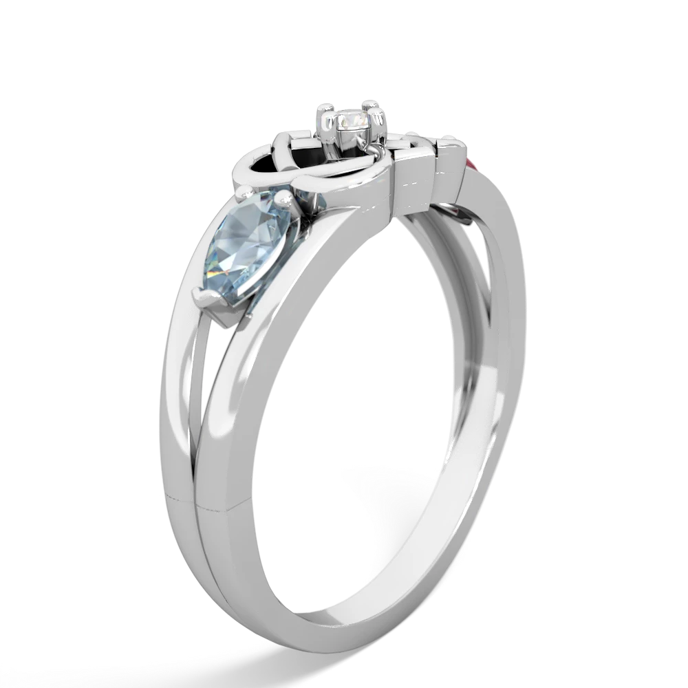 Aquamarine Hearts Intertwined 14K White Gold ring R5880