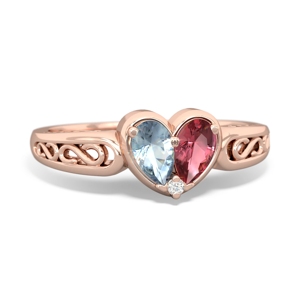 Aquamarine Filligree 'One Heart' 14K Rose Gold ring R5070