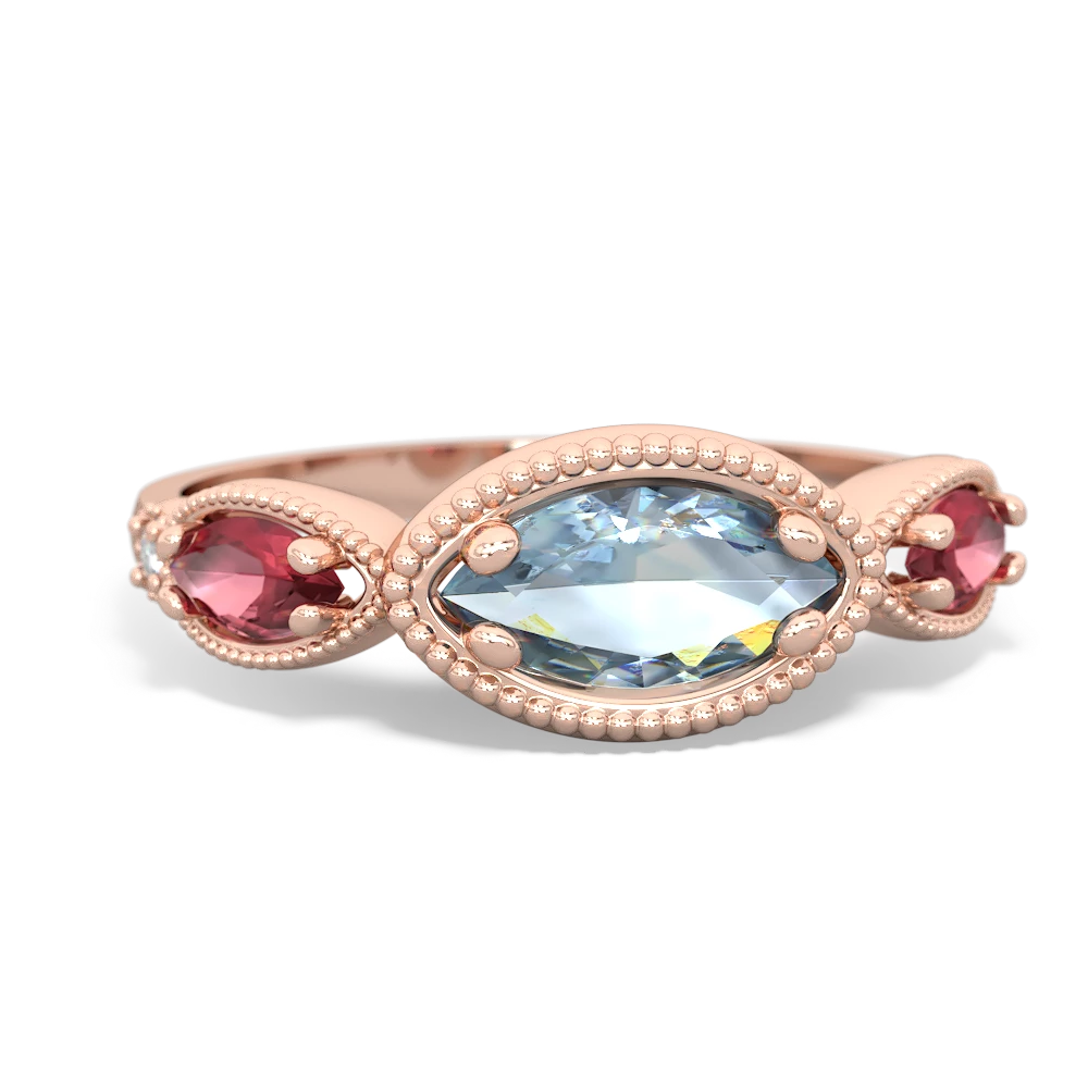 Aquamarine Milgrain Marquise 14K Rose Gold ring R5700