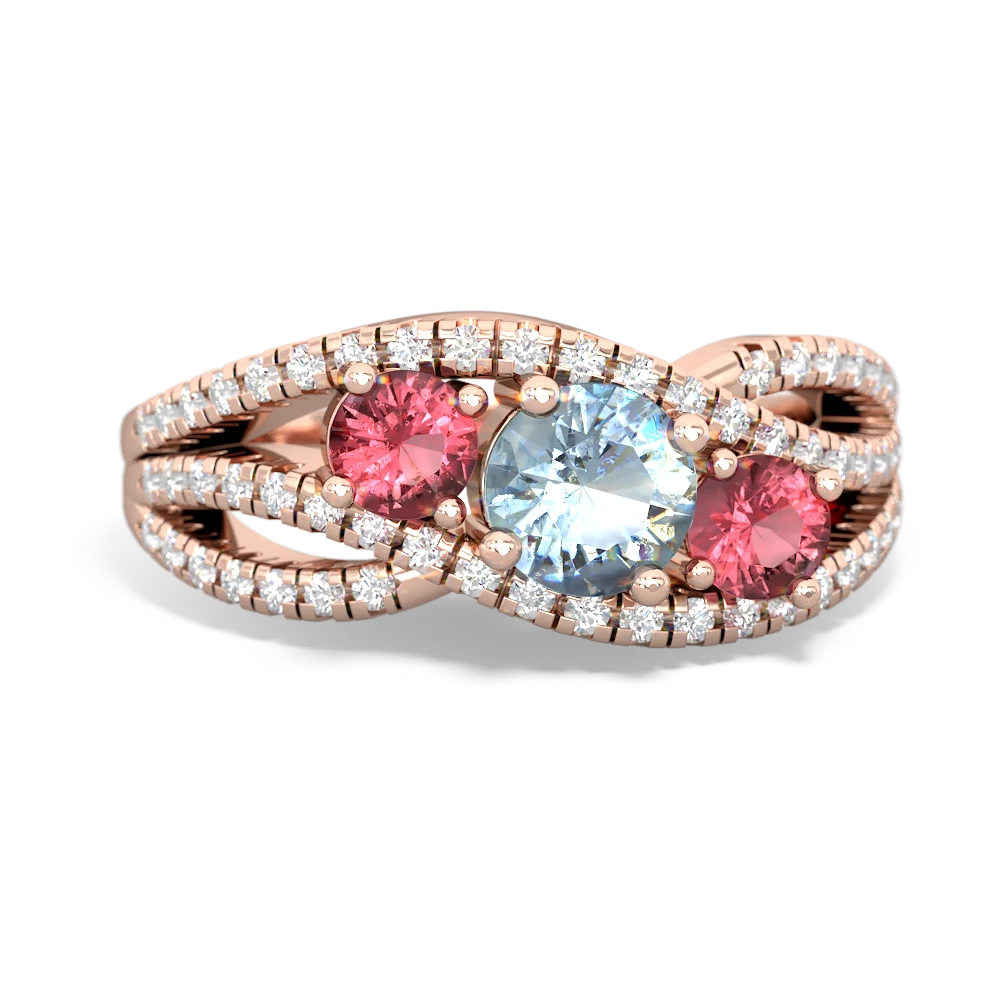 Aquamarine Three Stone Aurora 14K Rose Gold ring R3080