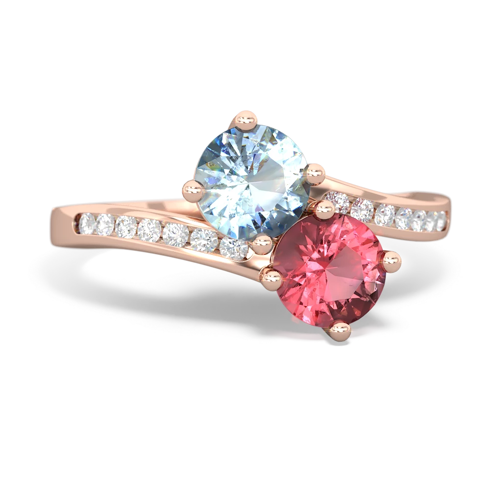 Aquamarine Channel Set Two Stone 14K Rose Gold ring R5303