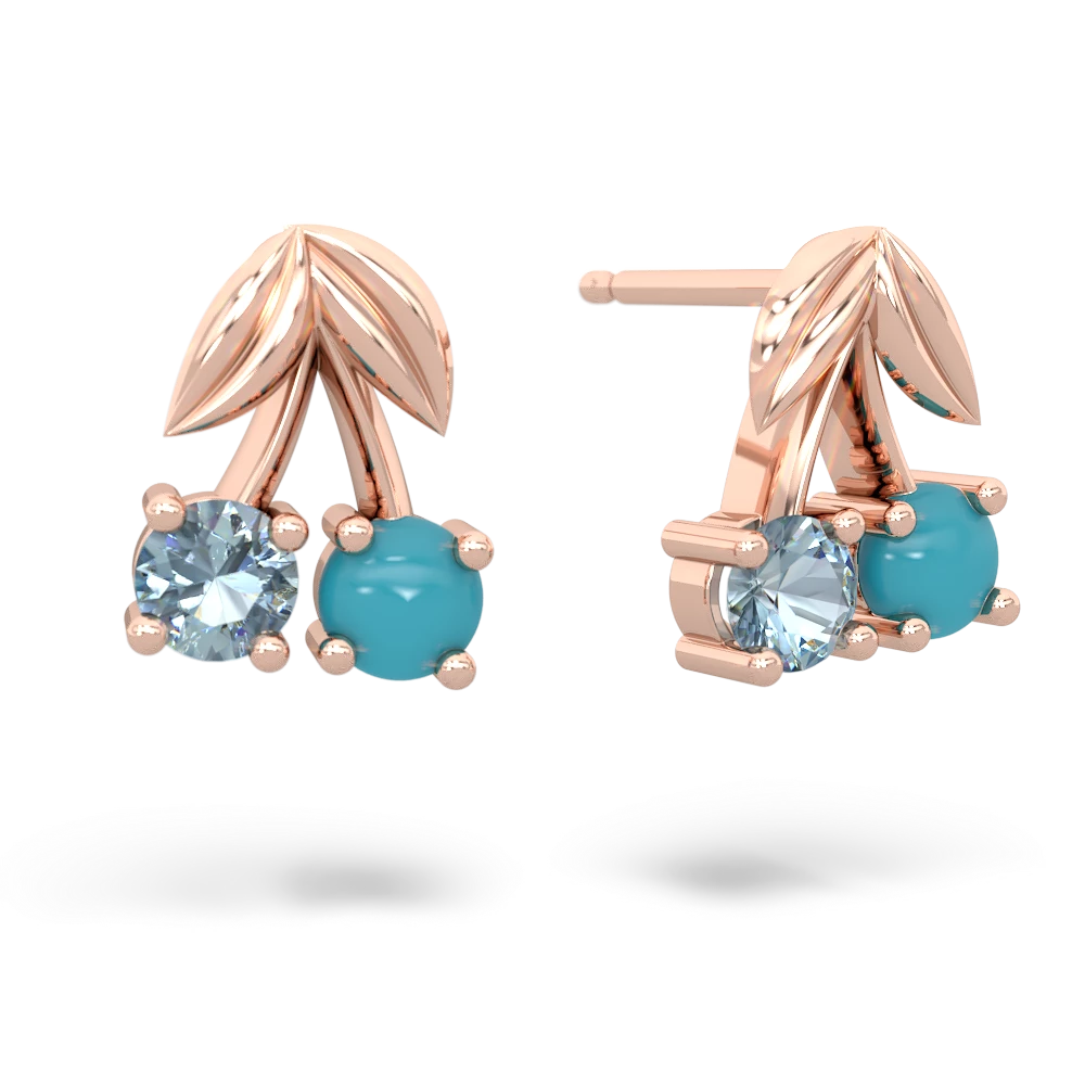 Aquamarine Sweet Cherries 14K Rose Gold earrings E7001