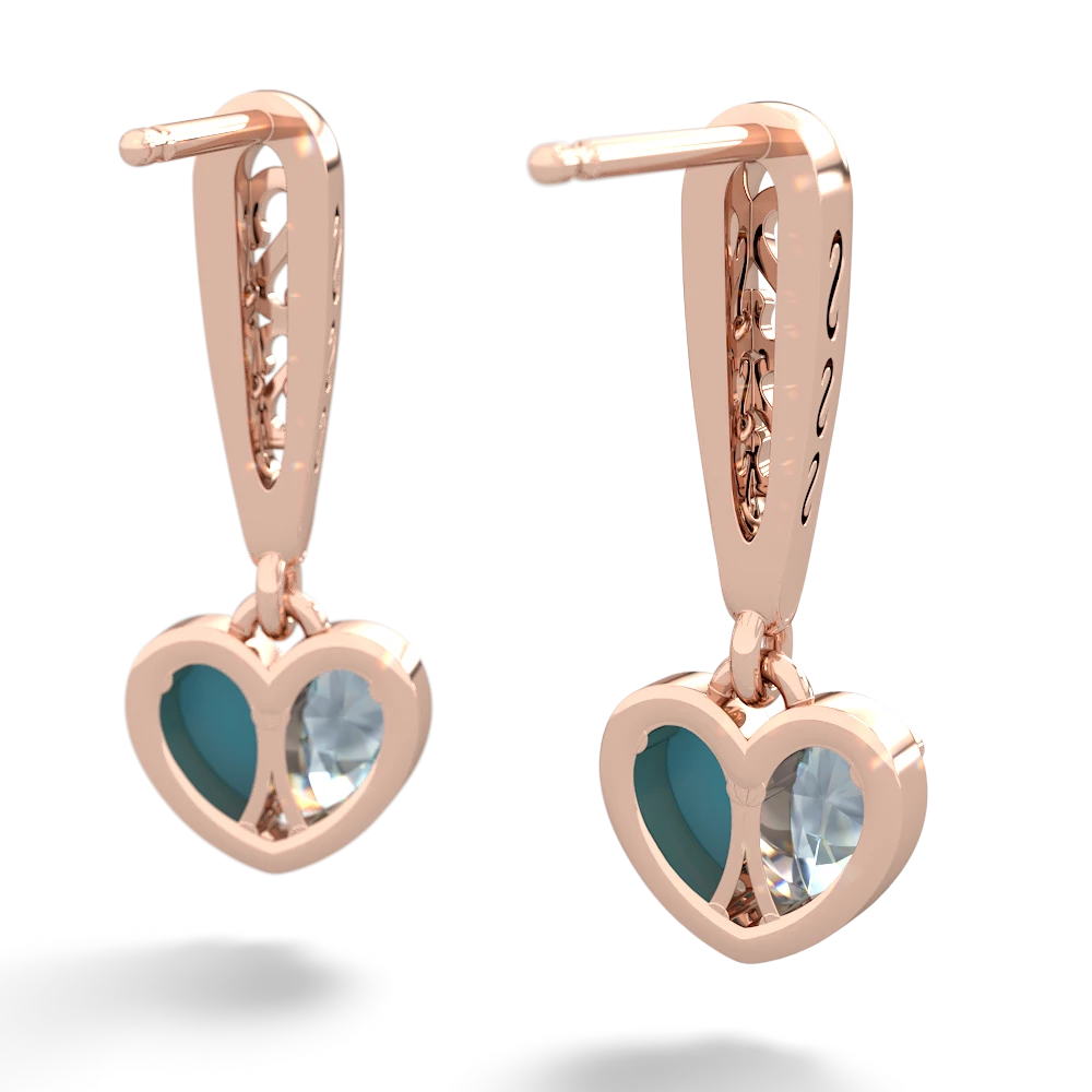 Aquamarine Filligree Heart 14K Rose Gold earrings E5070