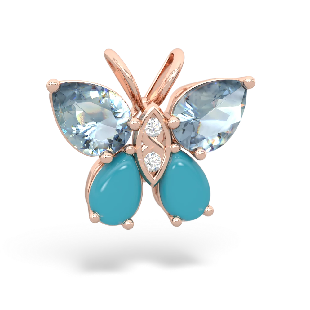 Aquamarine Butterfly 14K Rose Gold pendant P2215