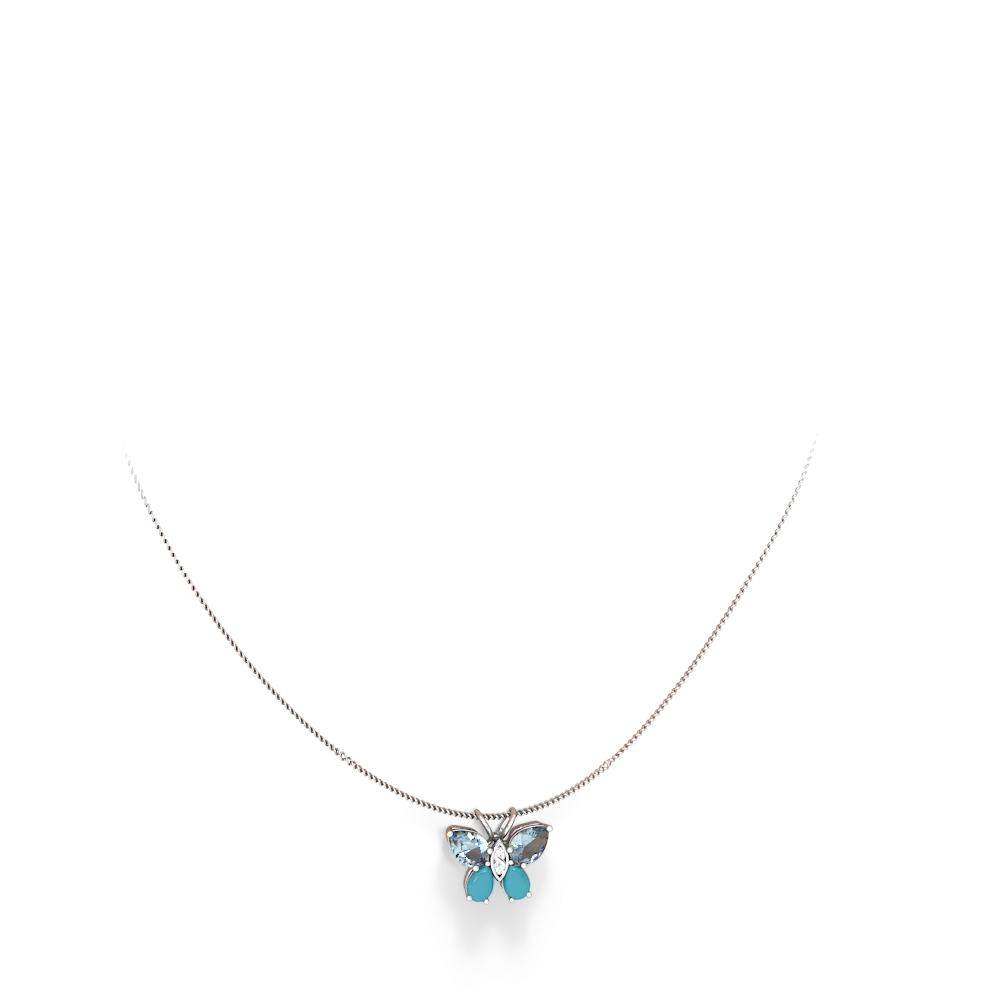 Aquamarine Butterfly 14K White Gold pendant P2215