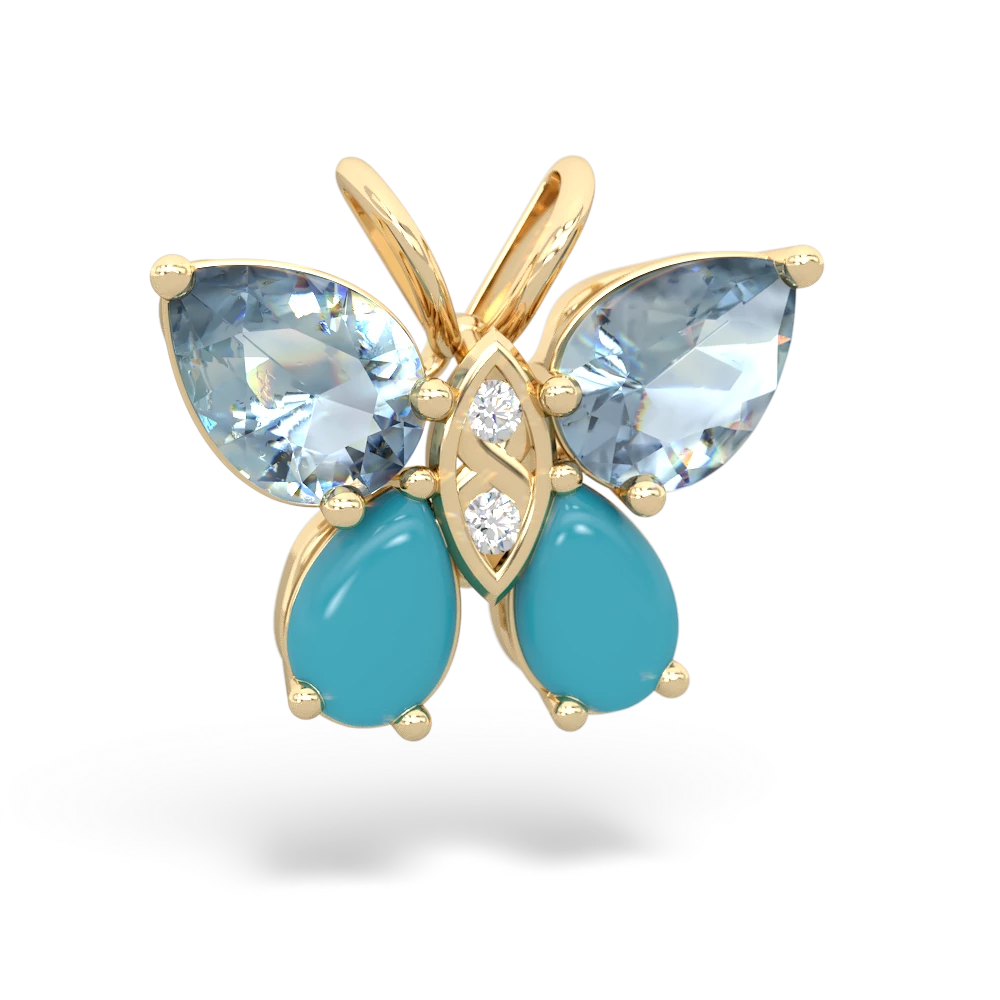 Aquamarine Butterfly 14K Yellow Gold pendant P2215