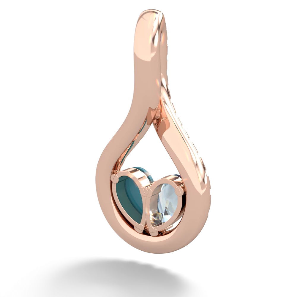 Aquamarine Pave Twist 'One Heart' 14K Rose Gold pendant P5360