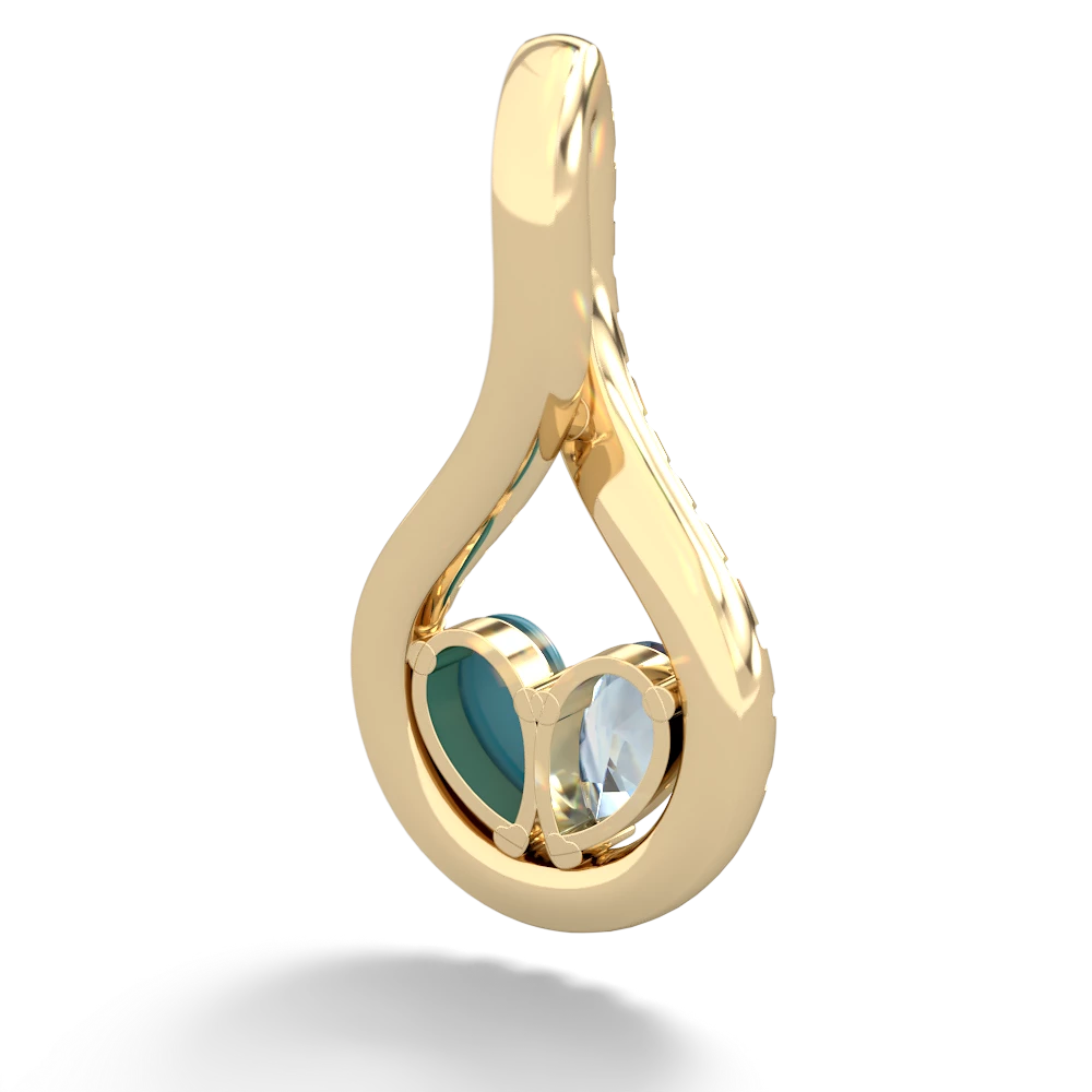 Aquamarine Pave Twist 'One Heart' 14K Yellow Gold pendant P5360