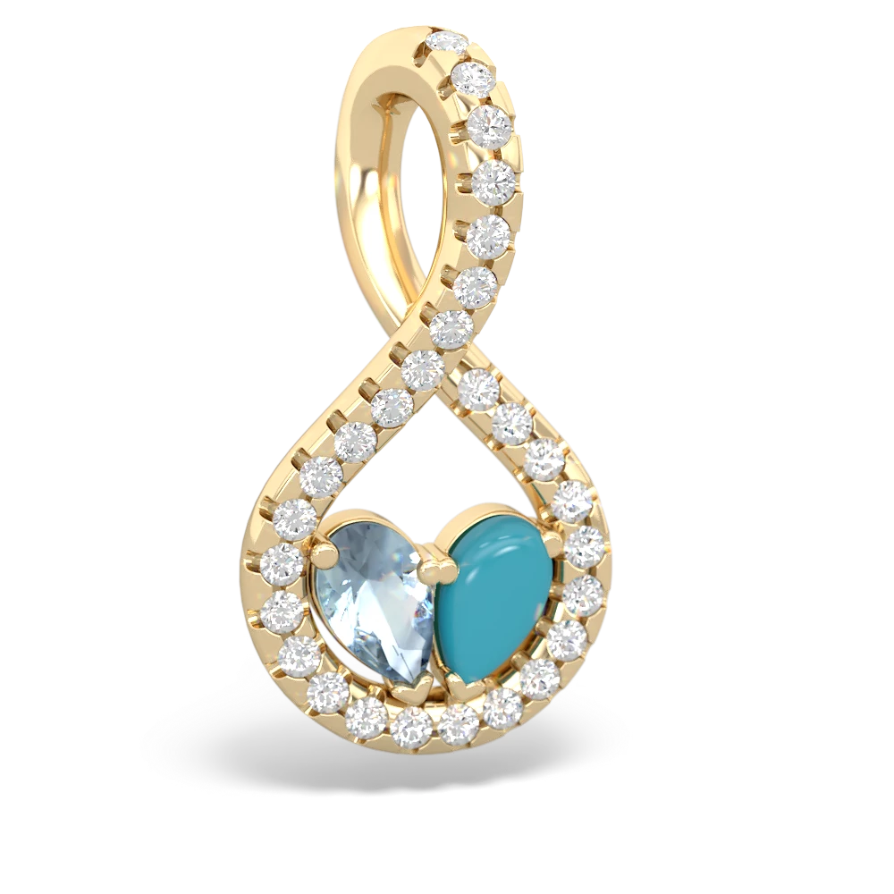 Aquamarine Pave Twist 'One Heart' 14K Yellow Gold pendant P5360