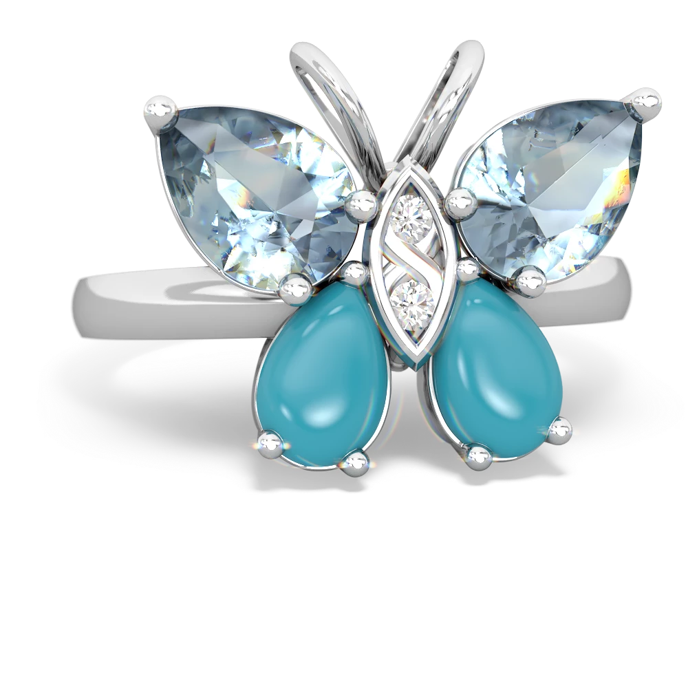 Aquamarine Butterfly 14K White Gold ring R2215