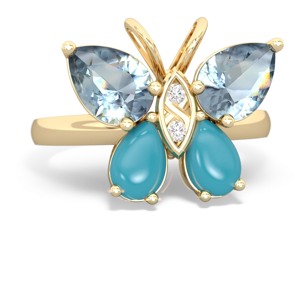 Aquamarine Butterfly 14K Yellow Gold ring R2215