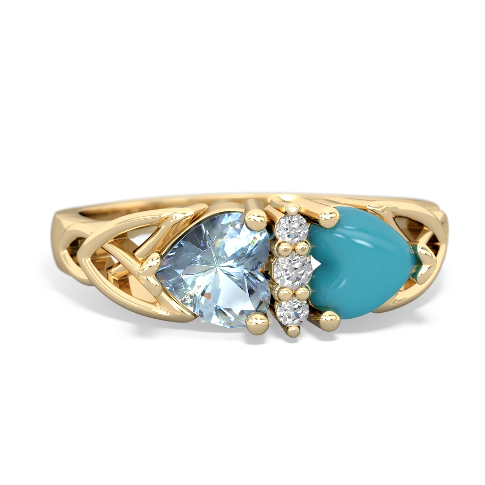 Aquamarine Celtic Knot Double Heart 14K Yellow Gold ring R5040