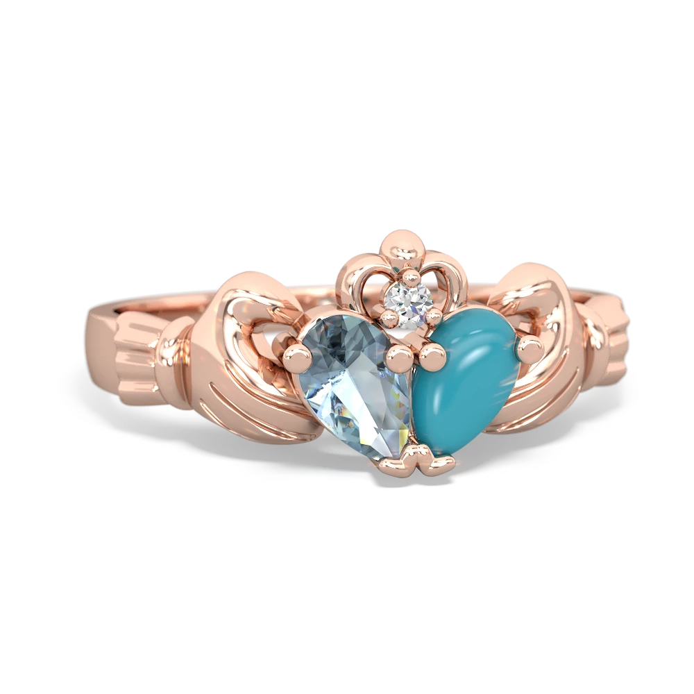 Aquamarine 'Our Heart' Claddagh 14K Rose Gold ring R2388