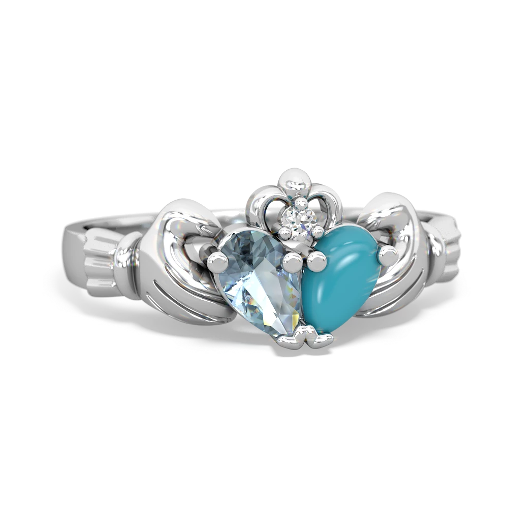 Aquamarine 'Our Heart' Claddagh 14K White Gold ring R2388