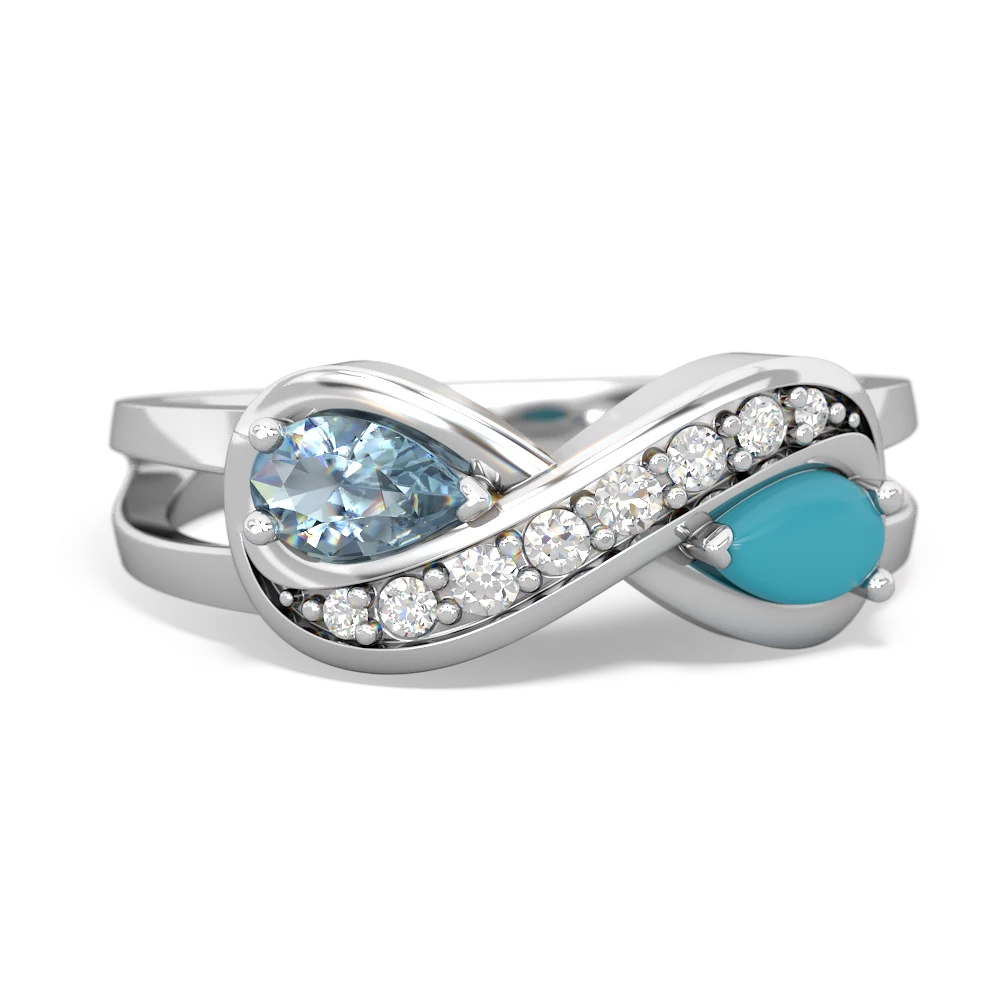 Aquamarine Diamond Infinity 14K White Gold ring R5390