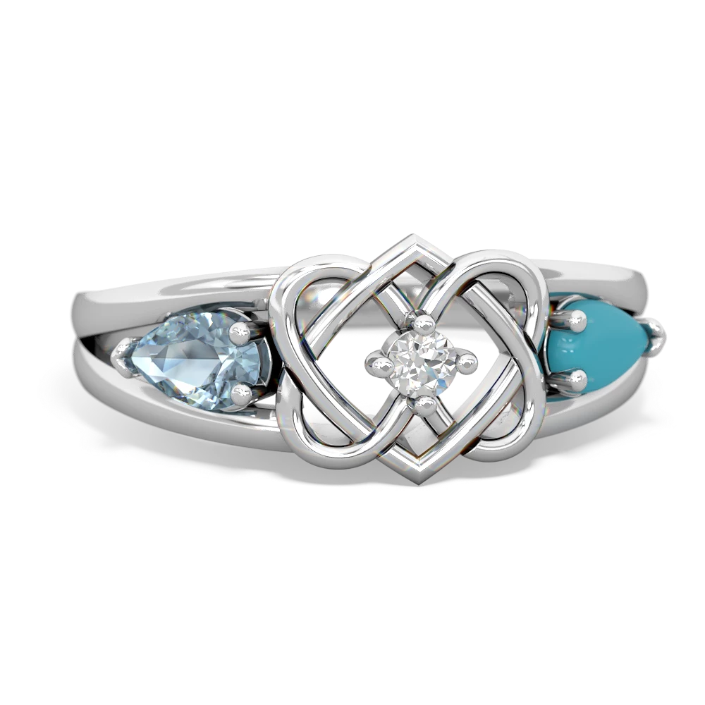 Aquamarine Hearts Intertwined 14K White Gold ring R5880