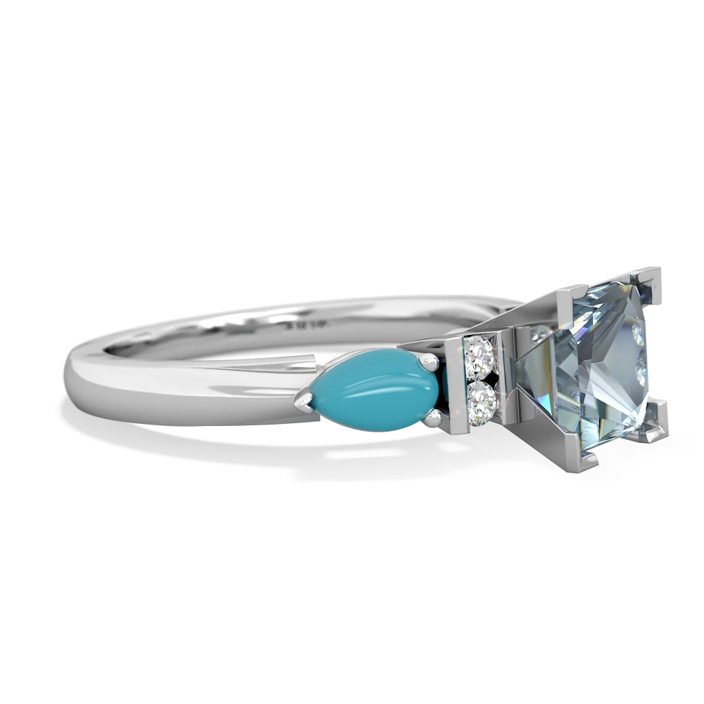 Aquamarine 6Mm Princess Eternal Embrace Engagement 14K White Gold ring C2002