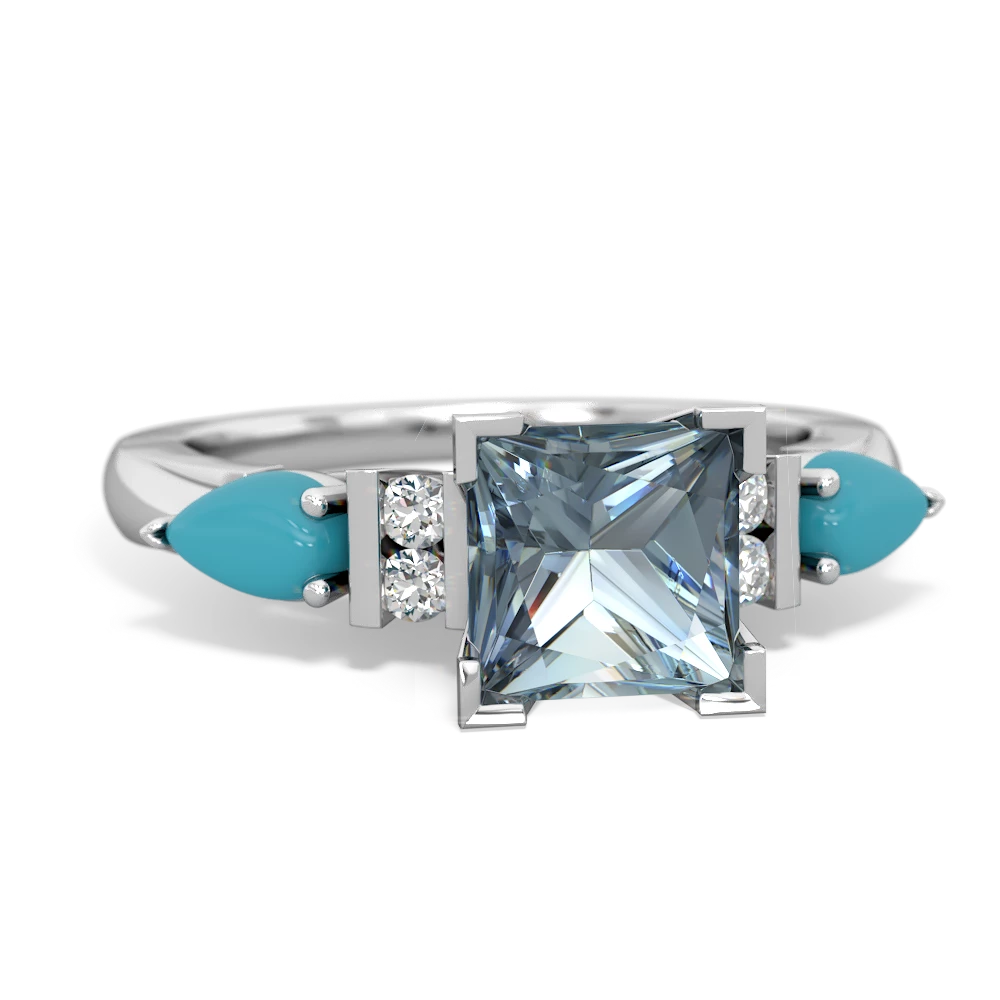 Aquamarine 6Mm Princess Eternal Embrace Engagement 14K White Gold ring C2002