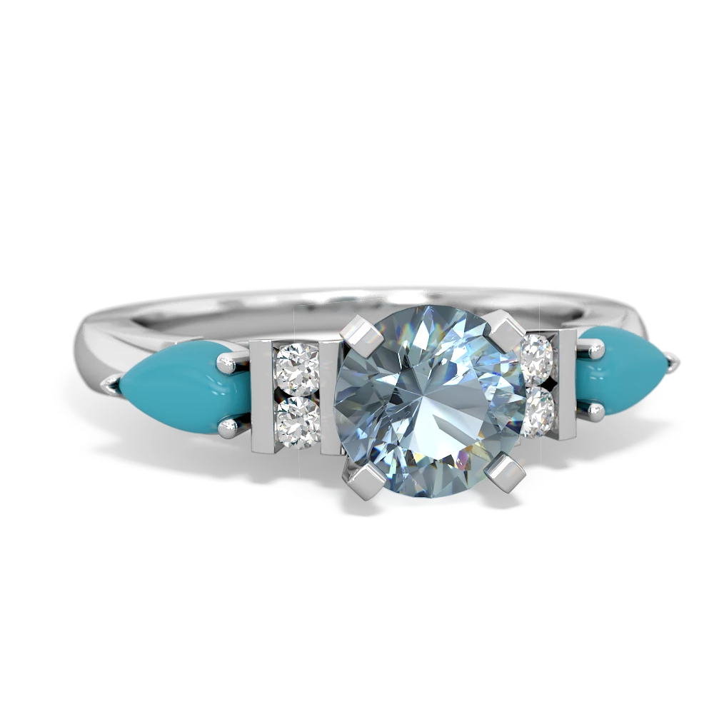 Aquamarine 6Mm Round Eternal Embrace Engagement 14K White Gold ring R2005