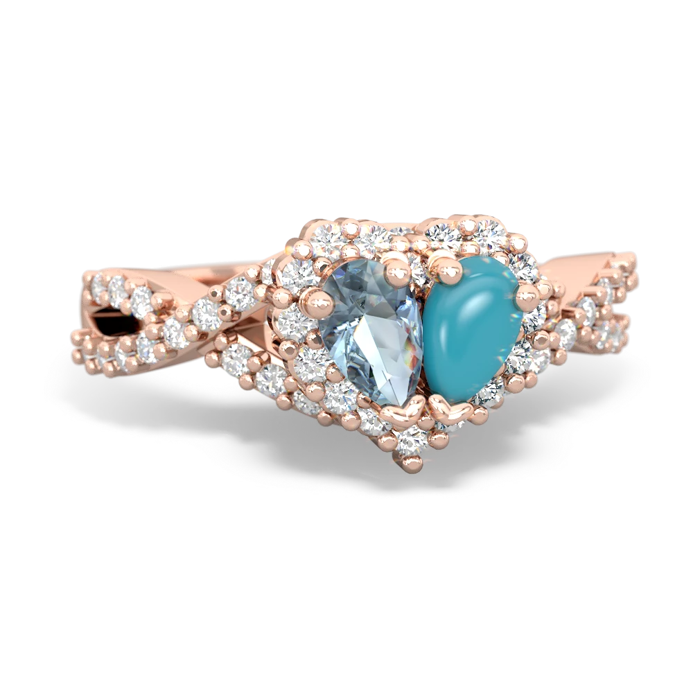 Aquamarine Diamond Twist 'One Heart' 14K Rose Gold ring R2640HRT