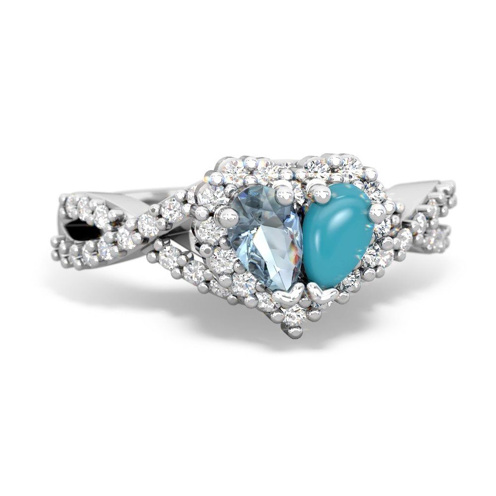 Aquamarine Diamond Twist 'One Heart' 14K White Gold ring R2640HRT