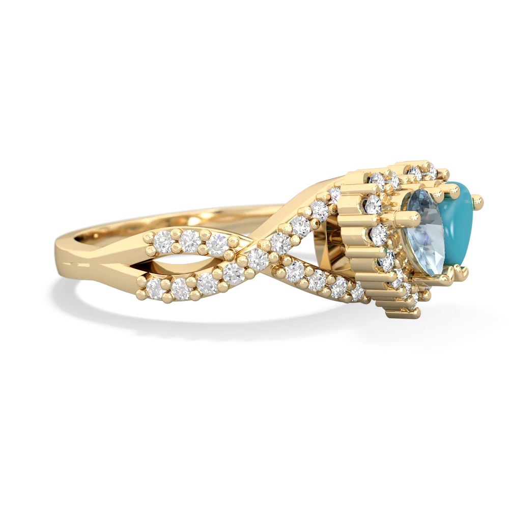 Aquamarine Diamond Twist 'One Heart' 14K Yellow Gold ring R2640HRT