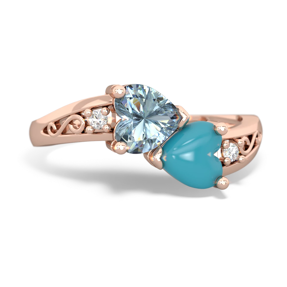 Aquamarine Snuggling Hearts 14K Rose Gold ring R2178