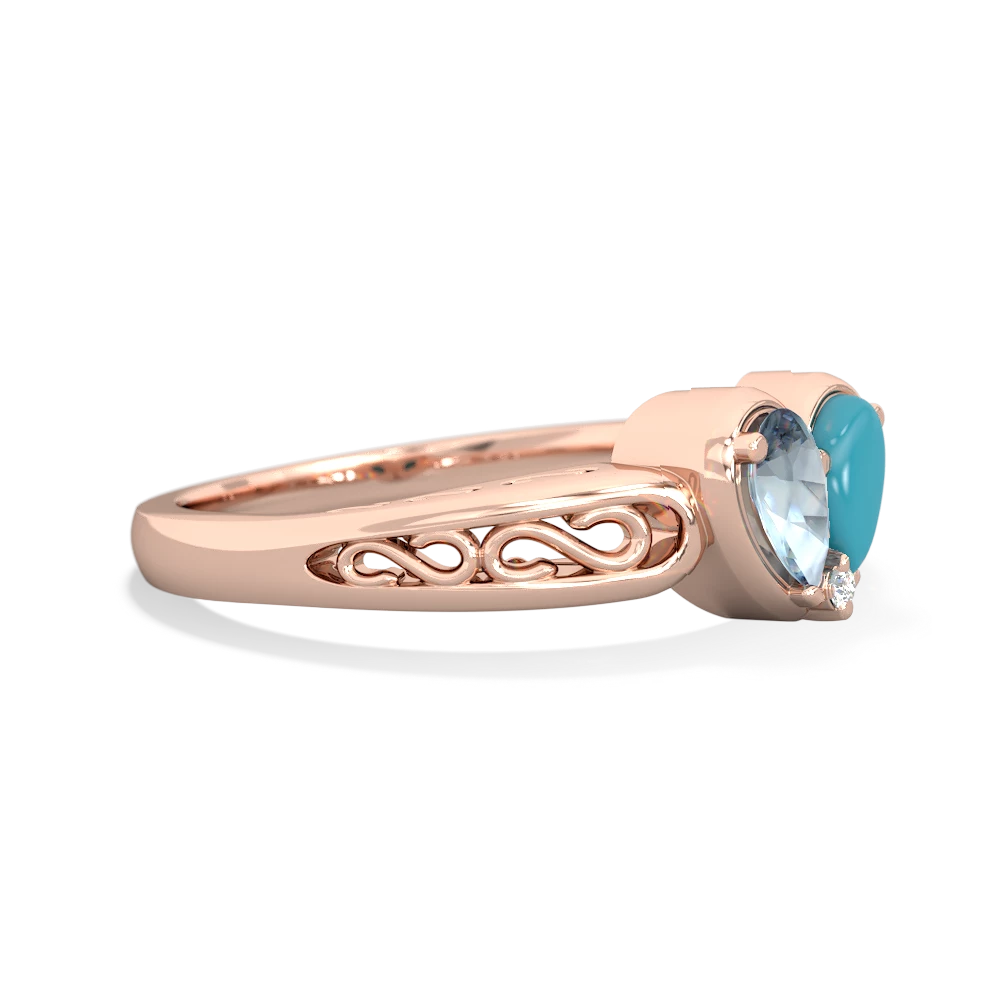 Aquamarine Filligree 'One Heart' 14K Rose Gold ring R5070