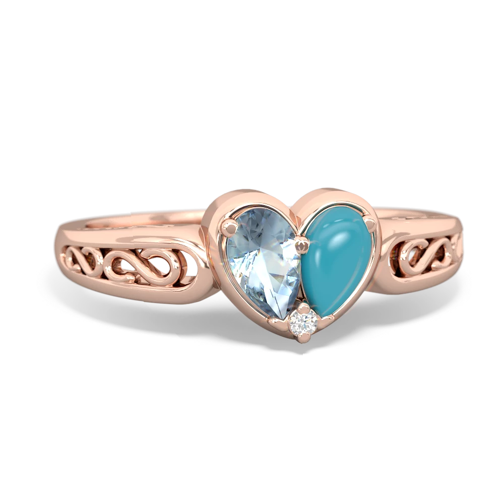 Aquamarine Filligree 'One Heart' 14K Rose Gold ring R5070