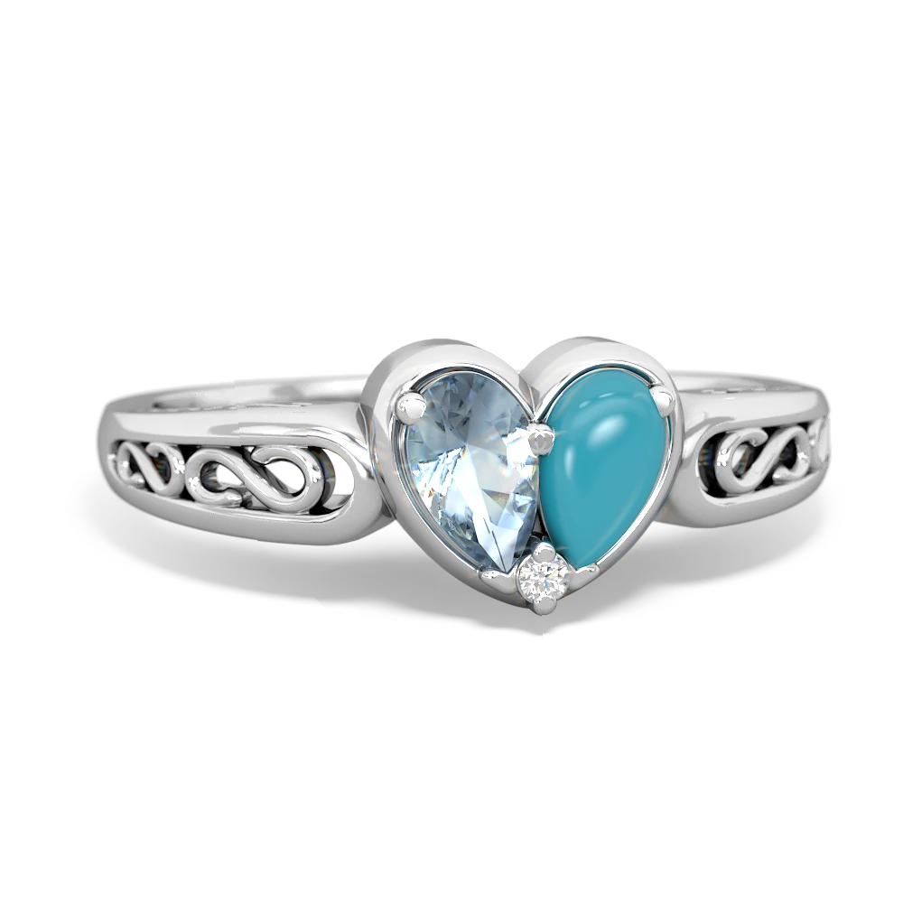 Aquamarine Filligree 'One Heart' 14K White Gold ring R5070