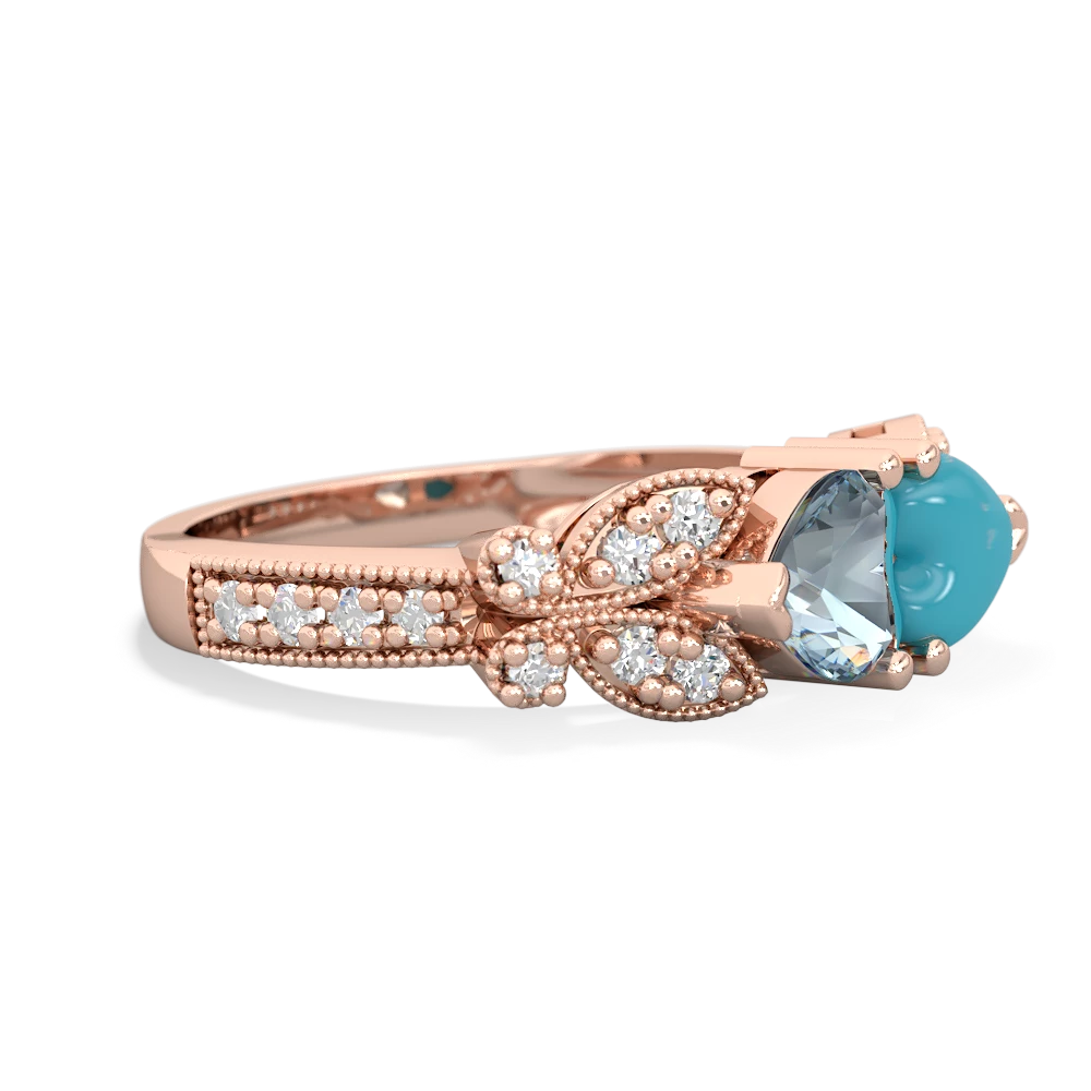 Aquamarine Diamond Butterflies 14K Rose Gold ring R5601