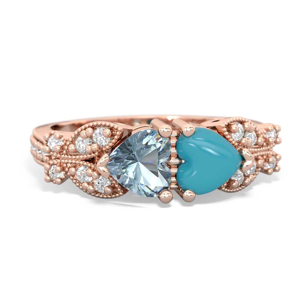 Aquamarine Diamond Butterflies 14K Rose Gold ring R5601