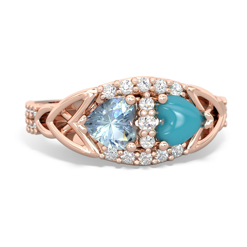 Aquamarine Sparkling Celtic Knot 14K Rose Gold ring R2645