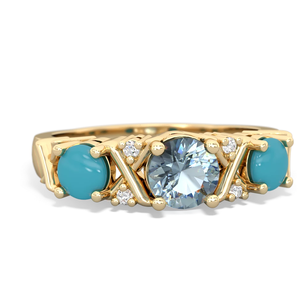 Aquamarine Hugs And Kisses 14K Yellow Gold ring R5016