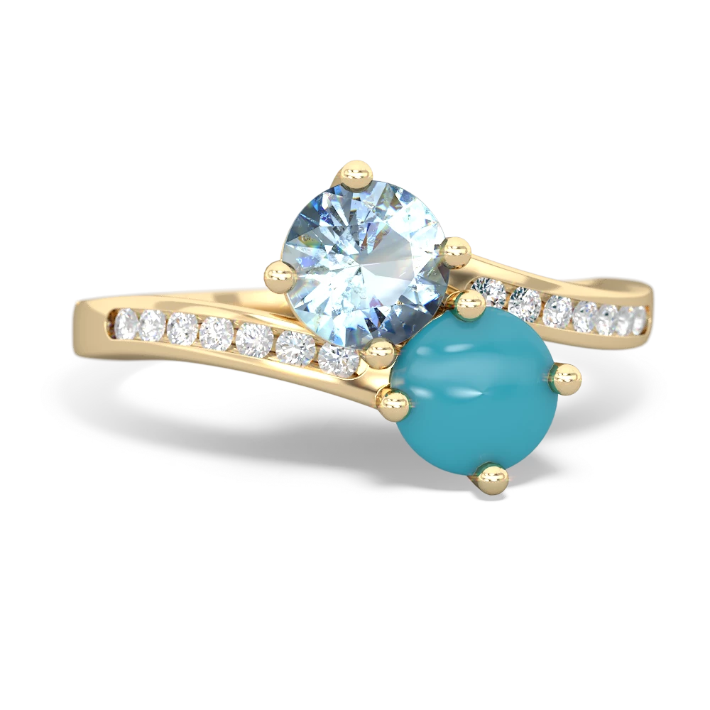 Aquamarine Channel Set Two Stone 14K Yellow Gold ring R5303