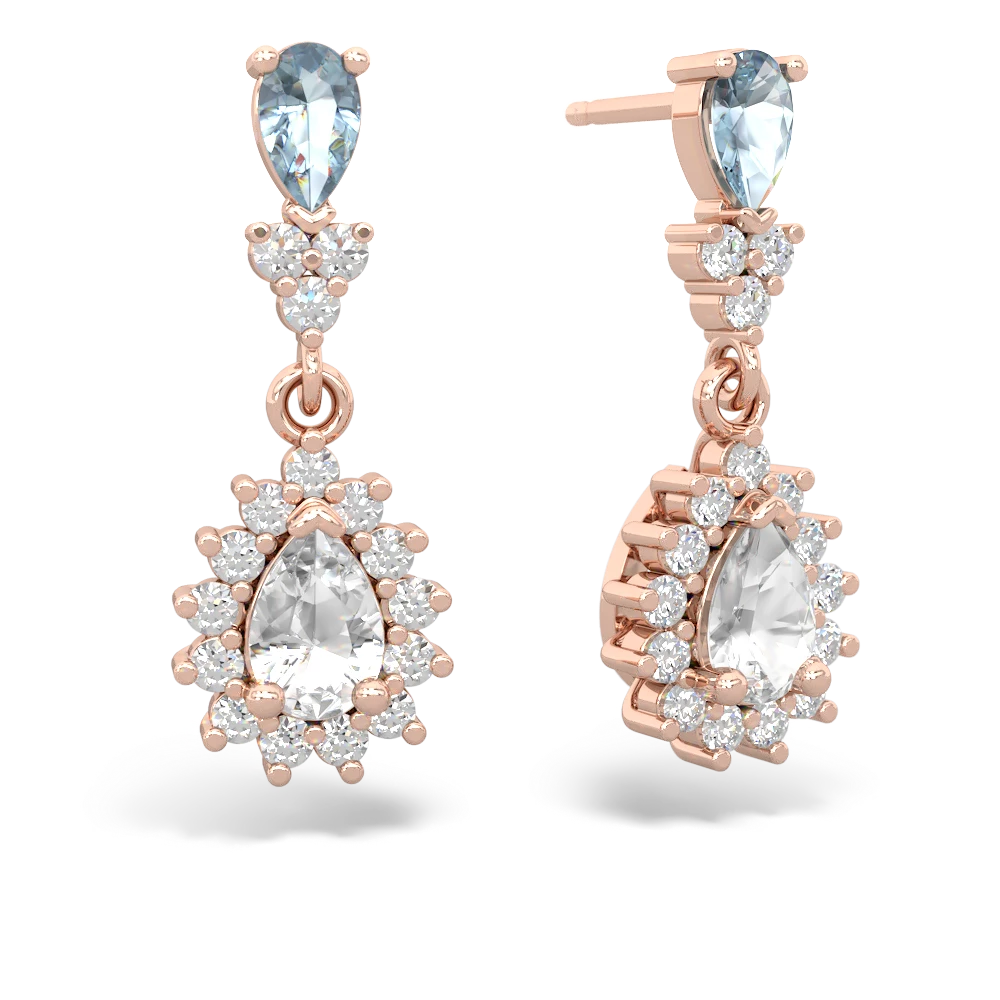 Aquamarine Halo Pear Dangle 14K Rose Gold earrings E1882