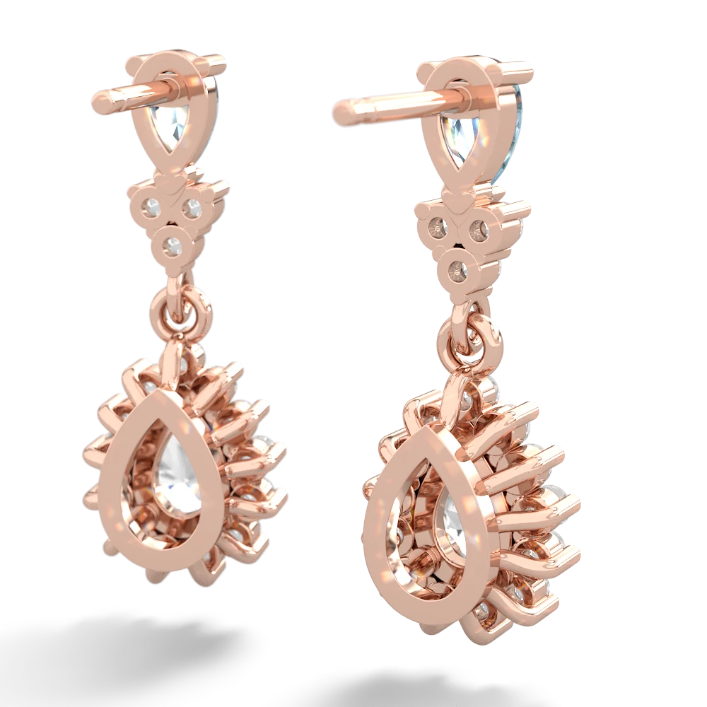 Aquamarine Halo Pear Dangle 14K Rose Gold earrings E1882