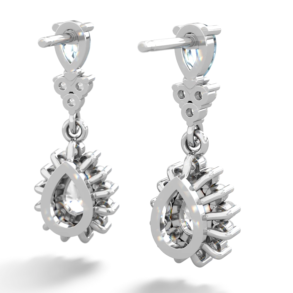 Aquamarine Halo Pear Dangle 14K White Gold earrings E1882