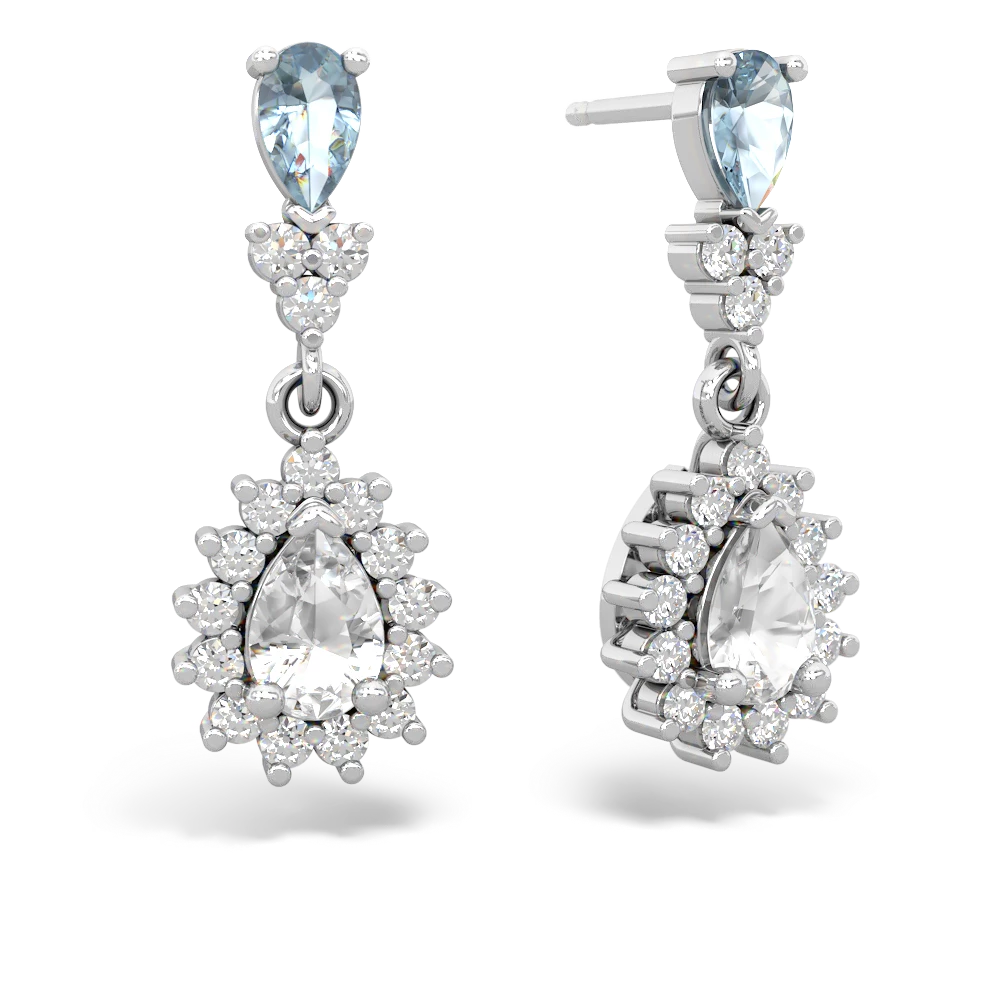 Aquamarine Halo Pear Dangle 14K White Gold earrings E1882