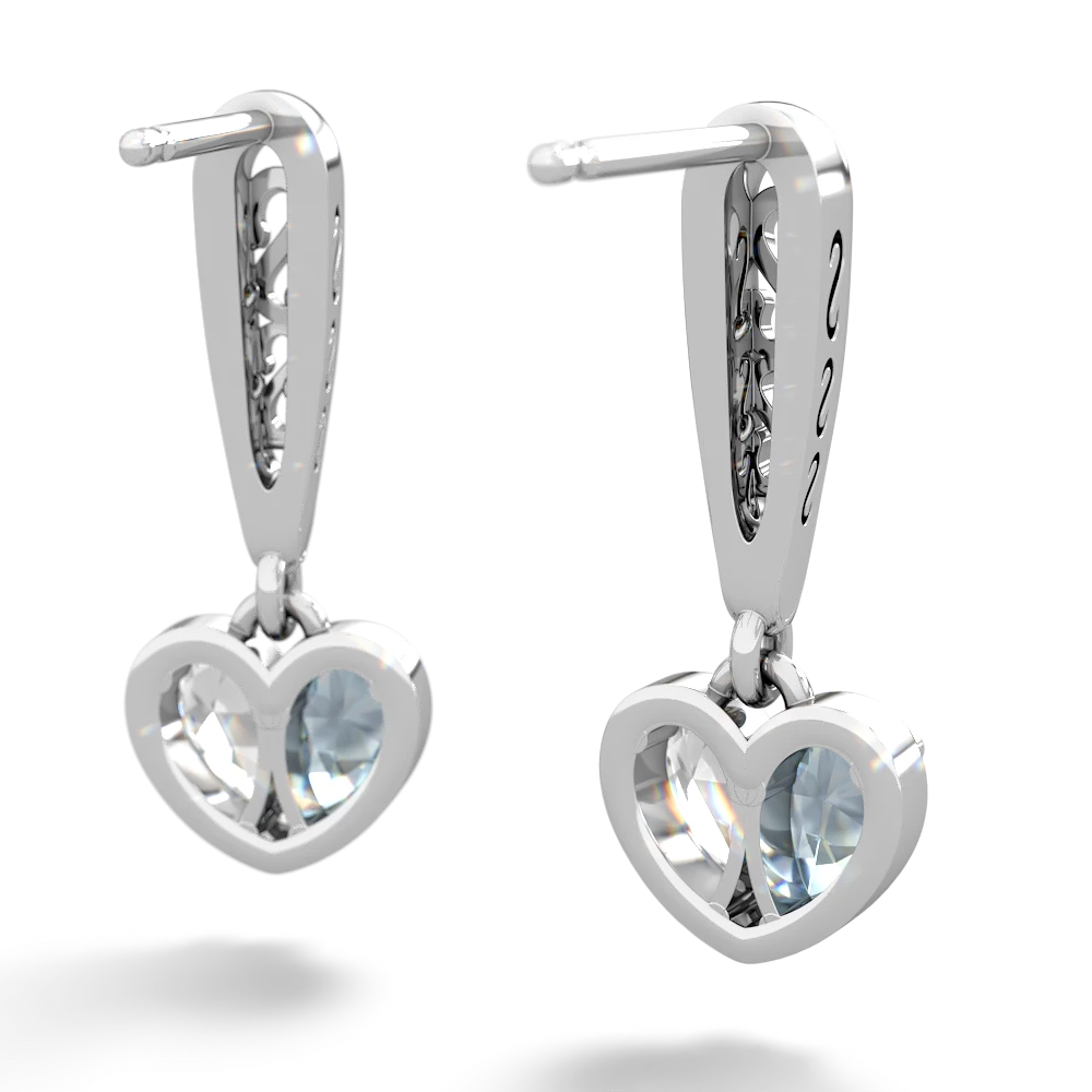 Aquamarine Filligree Heart 14K White Gold earrings E5070