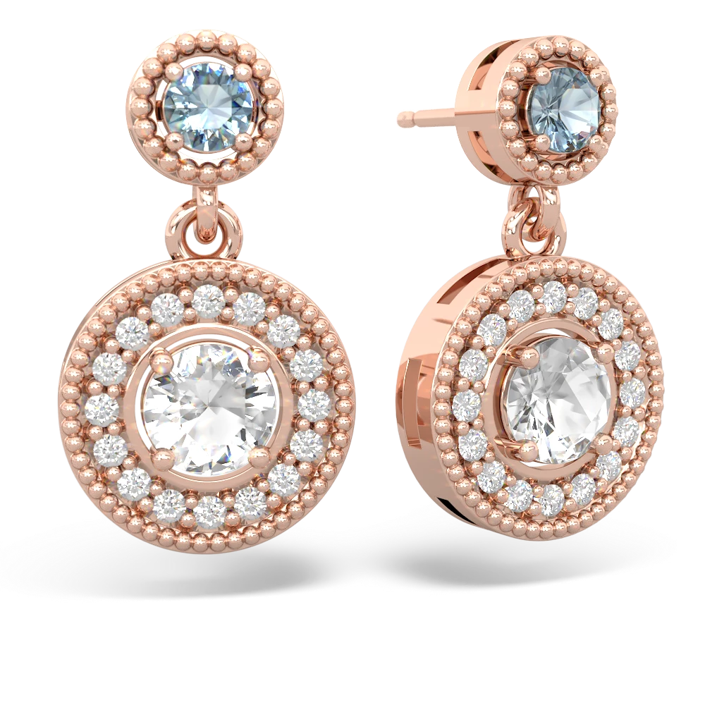 Aquamarine Halo Dangle 14K Rose Gold earrings E5319