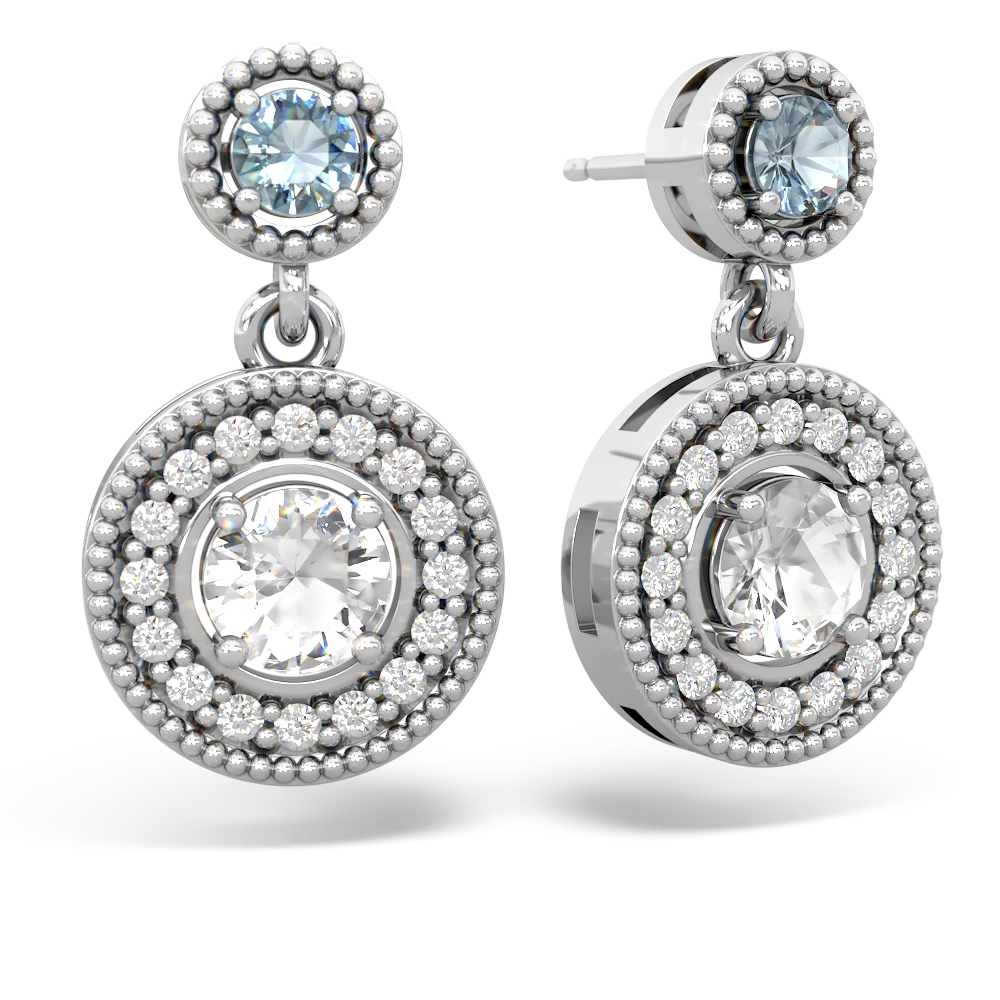 Aquamarine Halo Dangle 14K White Gold earrings E5319