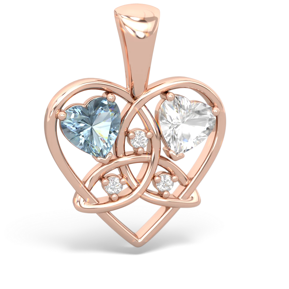 Aquamarine Celtic Trinity Heart 14K Rose Gold pendant P5331