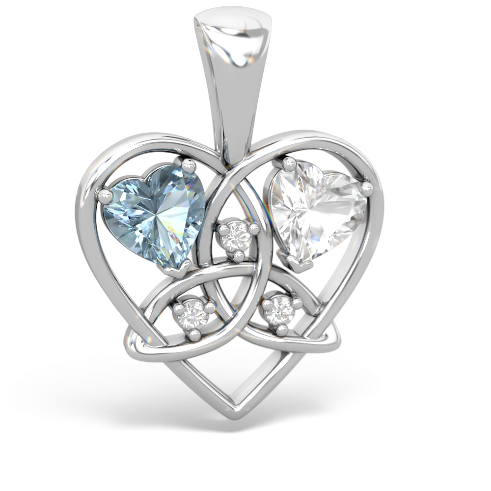 Aquamarine Celtic Trinity Heart 14K White Gold pendant P5331