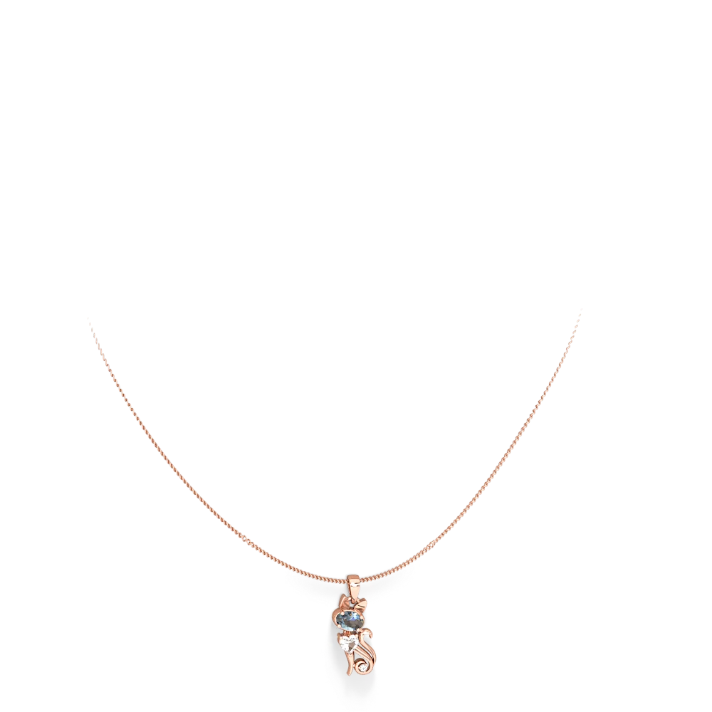 Aquamarine Kitten 14K Rose Gold pendant P5780