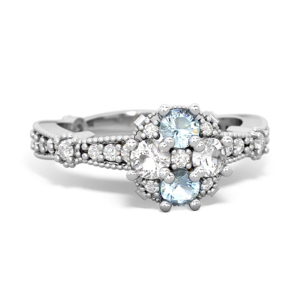Aquamarine Sparkling Tiara Cluster 14K White Gold ring R26293RD