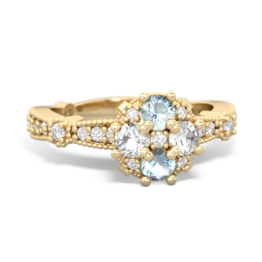 Aquamarine Sparkling Tiara Cluster 14K Yellow Gold ring R26293RD